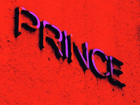 Dark raised letters spelling PRINCE cast shadows across a textured red wall.